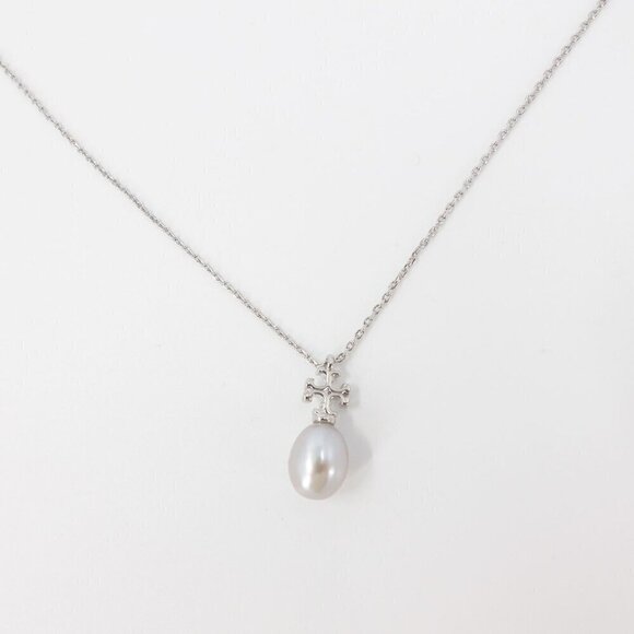 Tory Burch Kira Pearl Pendant Necklace Silver OS - Picture 1 of 12